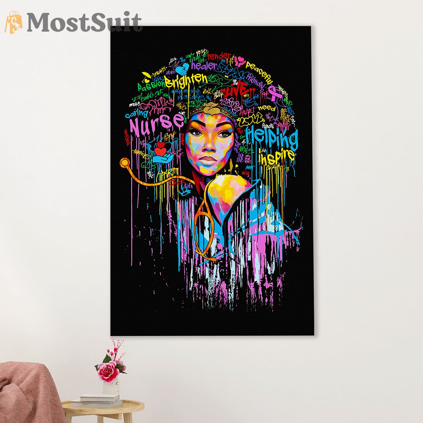 Nurse Canvas Wall Art Prints | Black Girl Nurse | Gift for Woman Nurse, Female Nursing