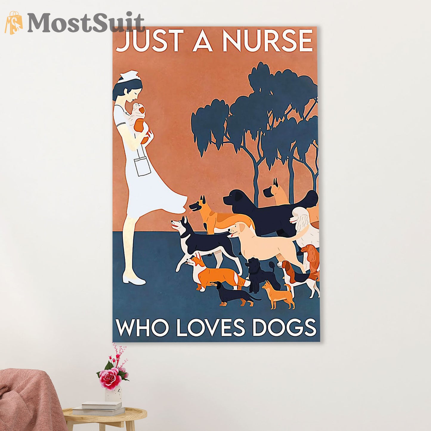 Nurse Poster | Nurse Loves Dog Vintage | Wall Art Gift for Woman Nurse, Female Nursing