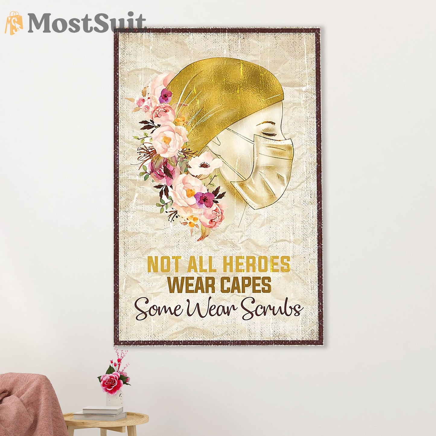 Nurse Poster | Some Heroes Wear Scrubs | Wall Art Gift for Woman Nurse, Female Nursing