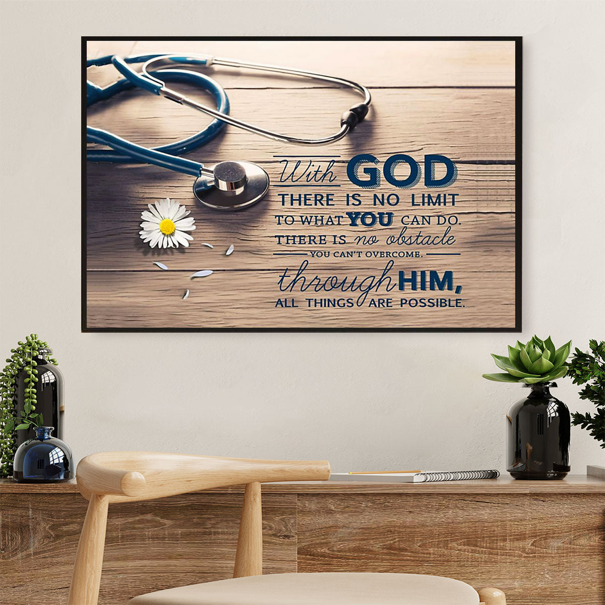 Nurse Canvas Wall Art | With God | Gift for Woman Nurse, Female Nursing