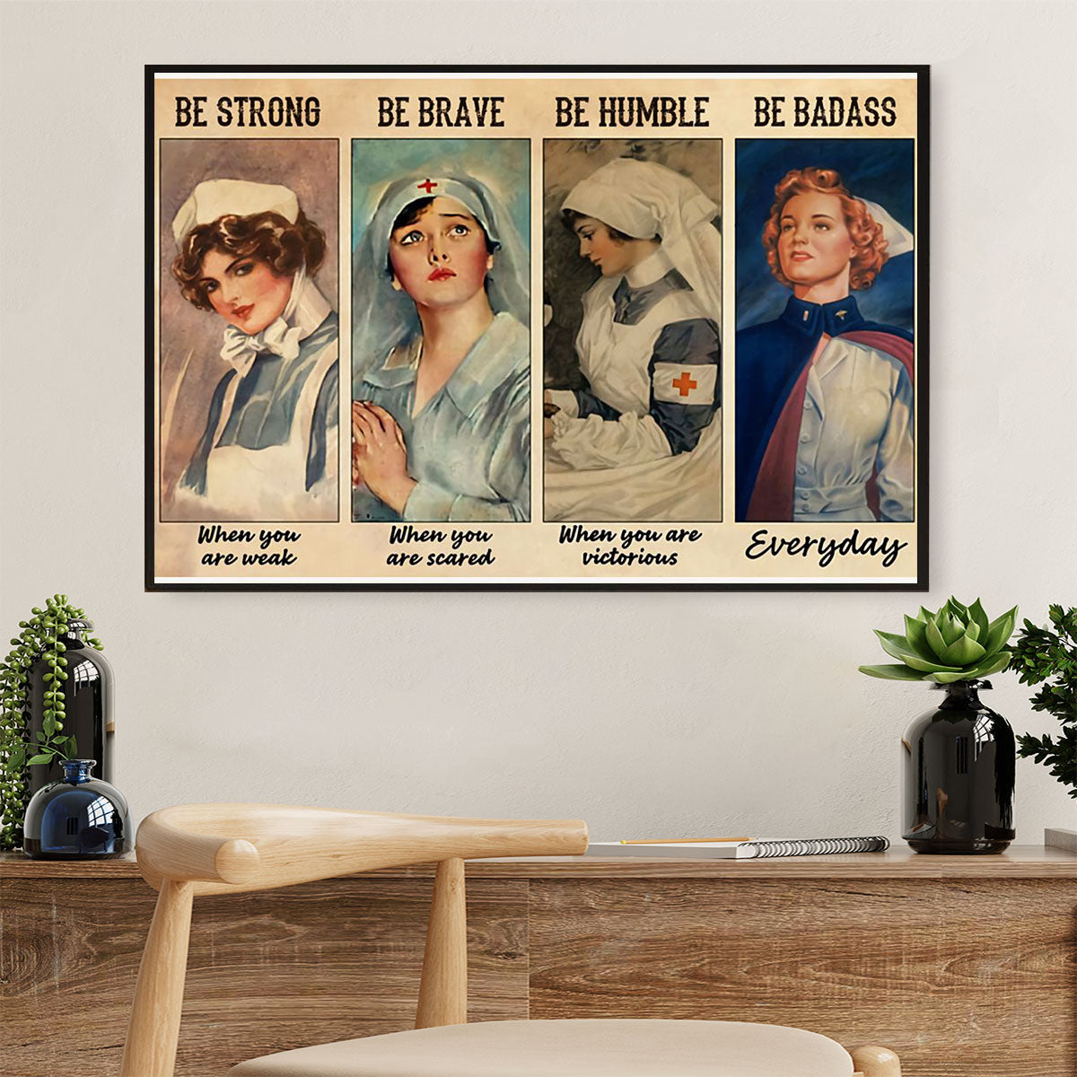 Nurse Canvas Wall Art | Be Strong Be Brave | Gift for Woman Nurse, Female Nursing
