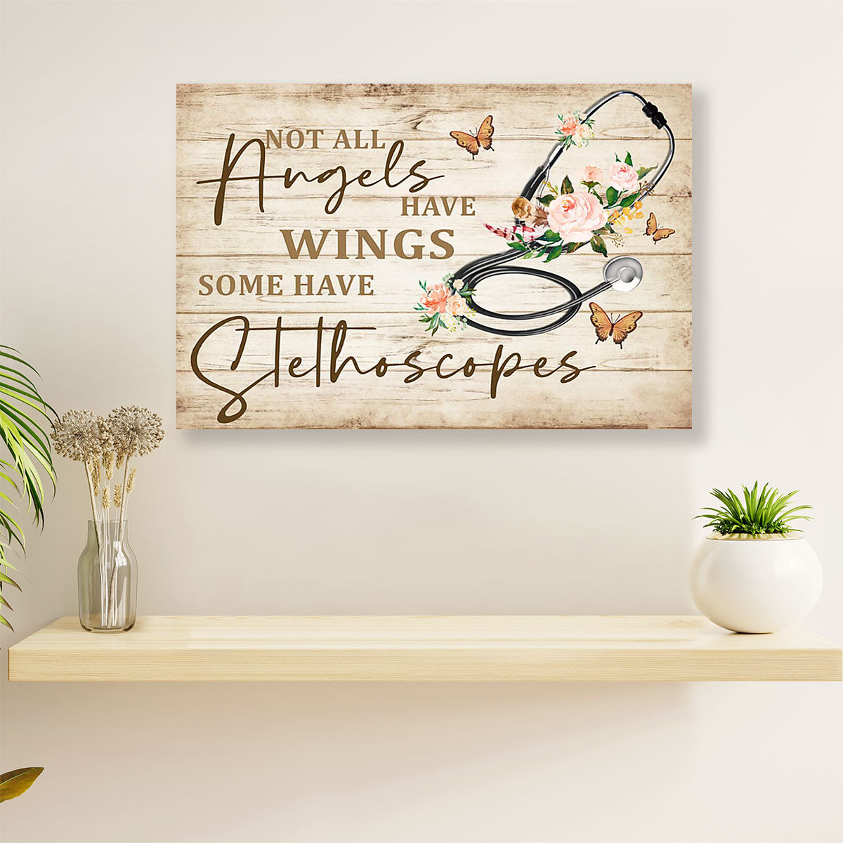 Nurse Canvas Wall Art | Nurse Angels Have Stethoscopes | Gift for Woman Nurse, Female Nursing