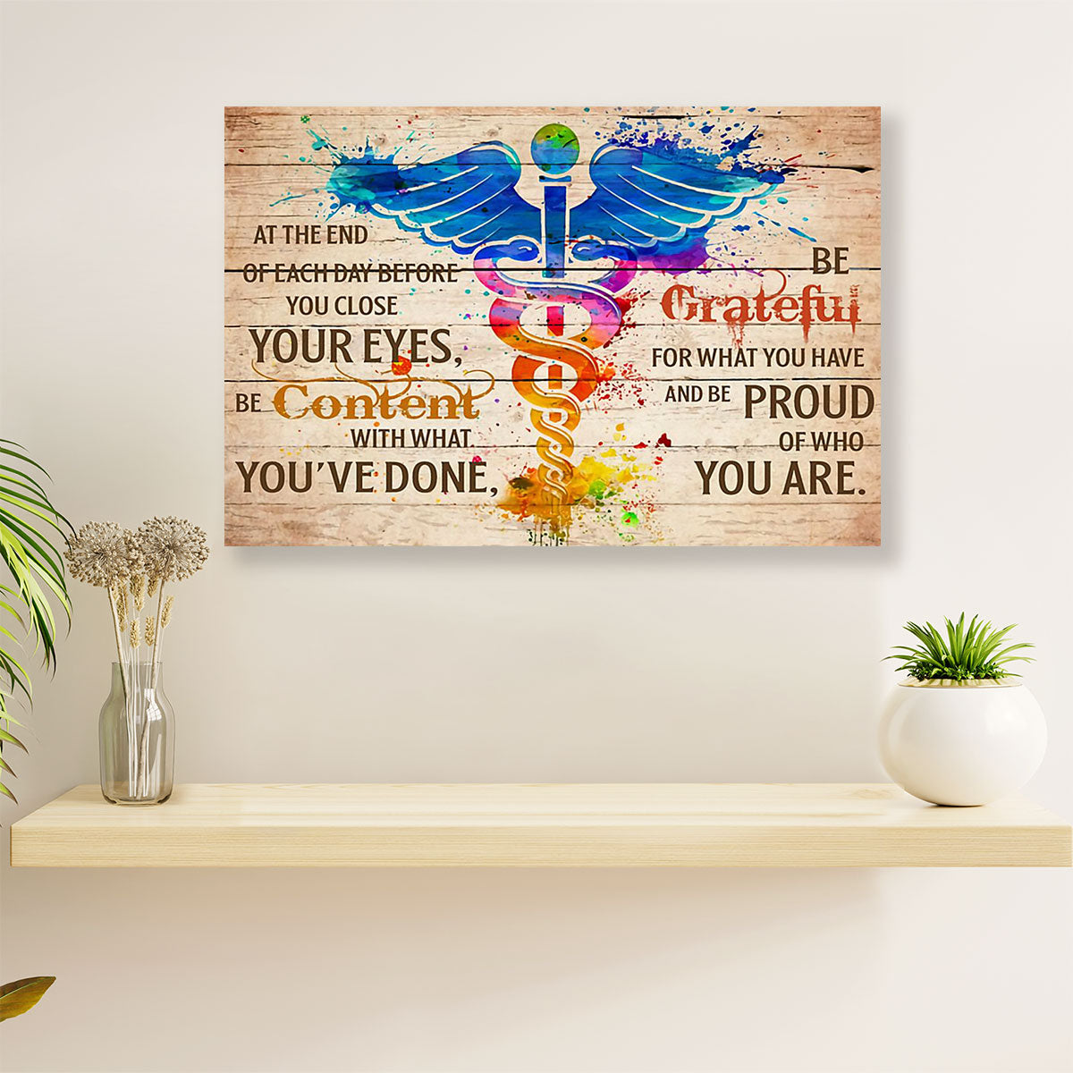 Nurse Canvas Wall Art | Be Content Be Grateful | Gift for Woman Nurse, Female Nursing