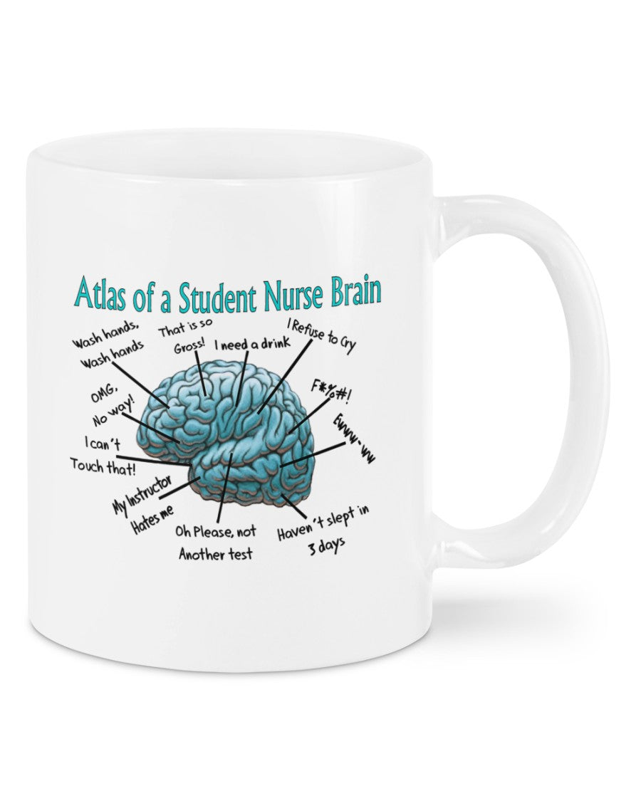 Nurse Coffee Mug | Atlas of Student Nurse Brain | Drinkware Gift for Woman Nurse, Female Nursing