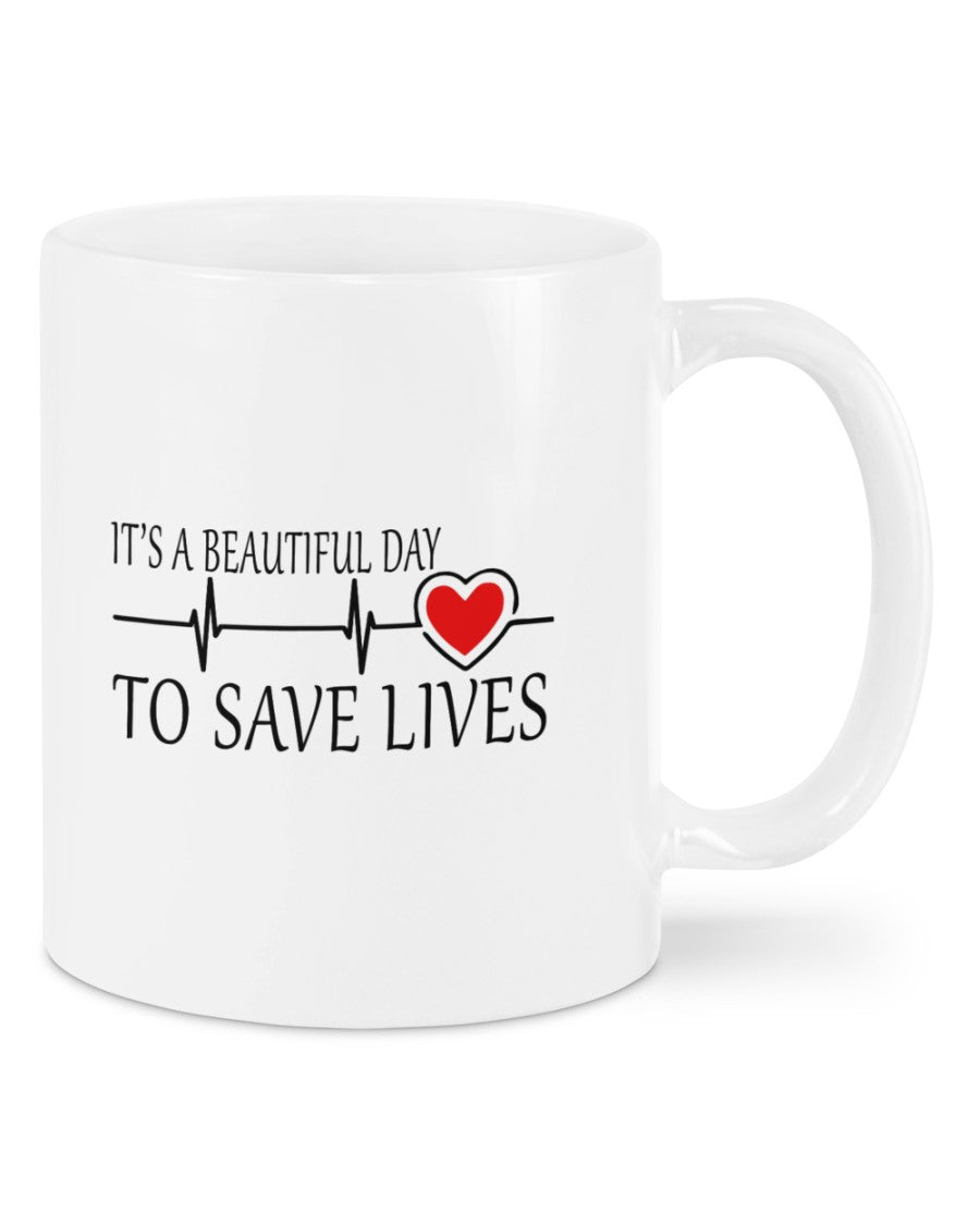 Nurse Coffee Mug | Heartbeat Beautiful Day | Drinkware Gift for Woman Nurse, Female Nursing