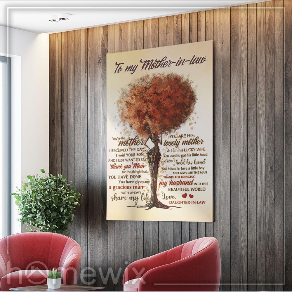 To My MotherInLaw, Thanks For Bringing My Husband Into This Beautiful World, Black Woman Canvas And Poster Wall Art | Wall Decor