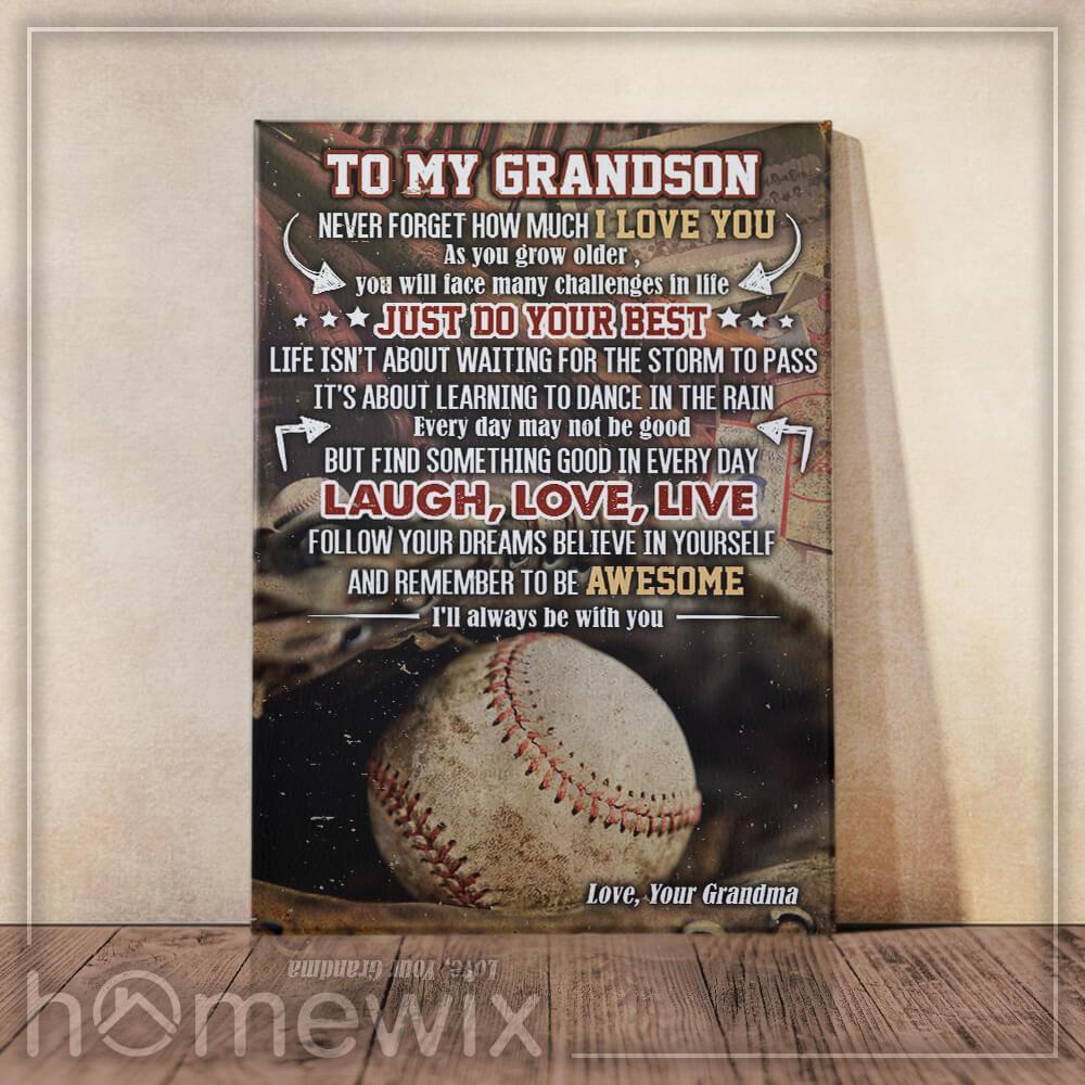 Baseball Grandson, Love, Grandma Canvas And Poster Wall Art | Wall Decor