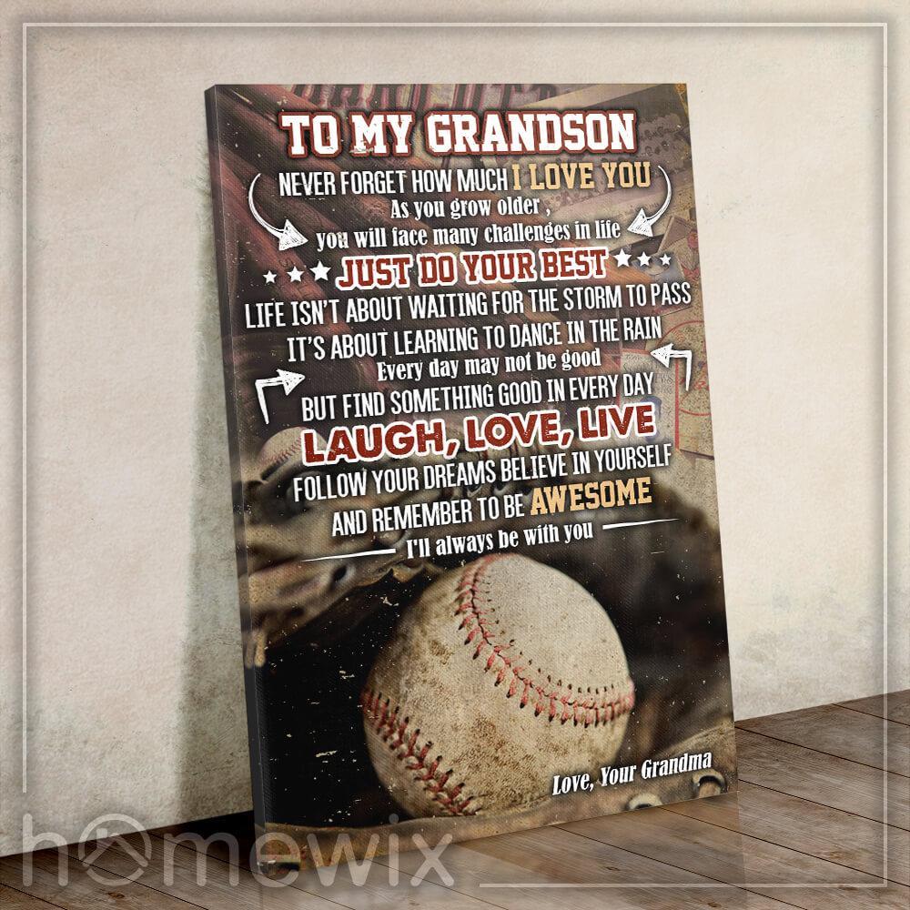 Baseball Grandson, Love, Grandma Canvas And Poster Wall Art | Wall Decor