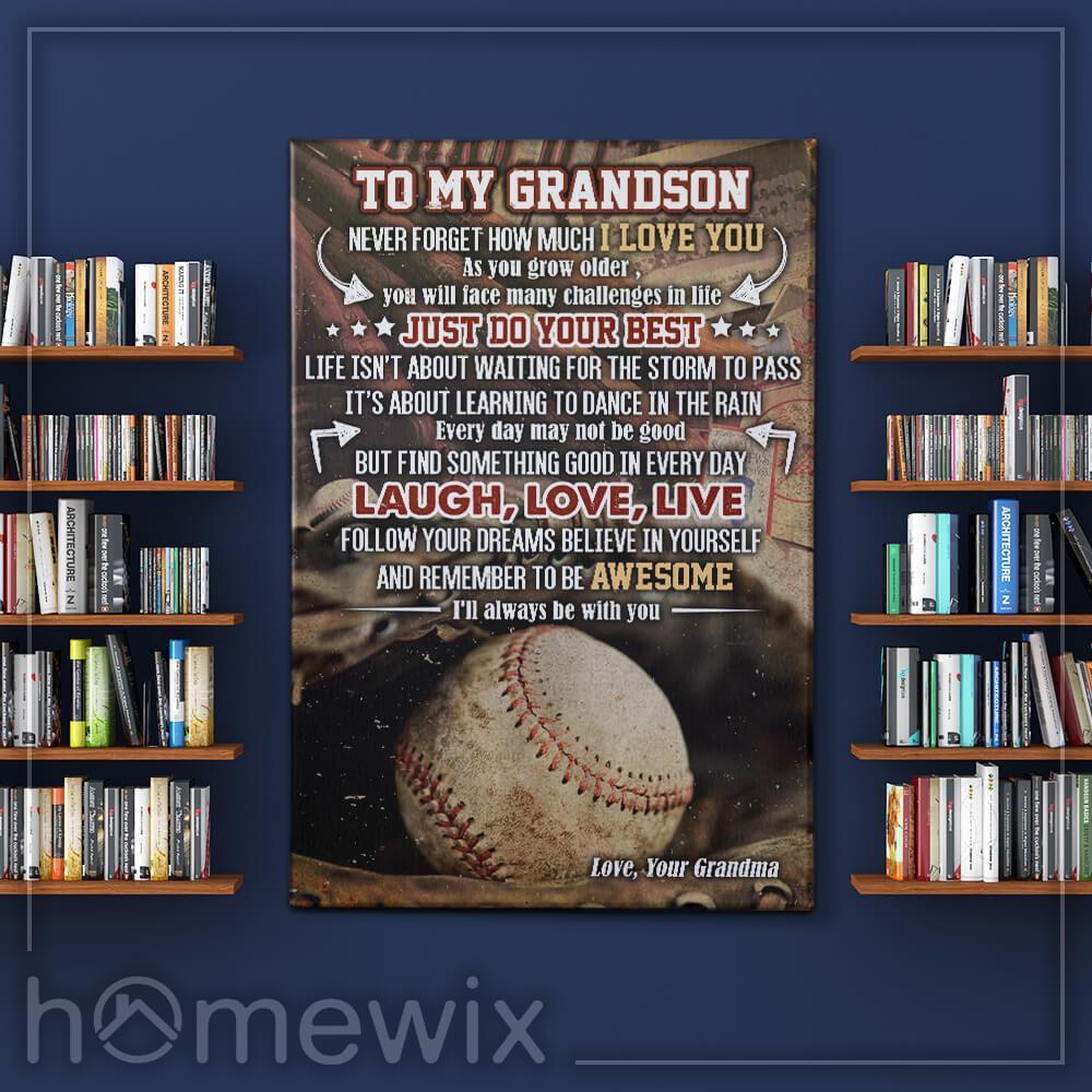 Baseball Grandson, Love, Grandma Canvas And Poster Wall Art | Wall Decor