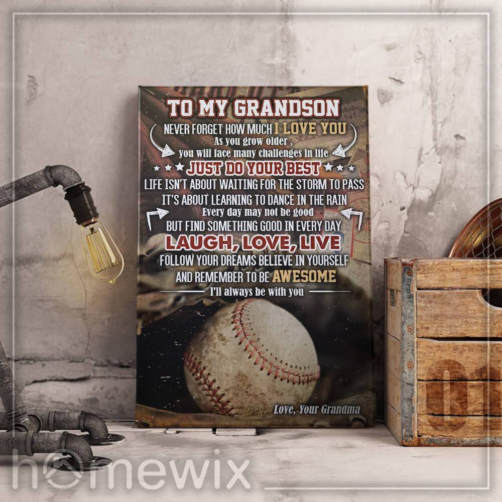 Baseball Grandson, Love, Grandma Canvas And Poster Wall Art | Wall Decor