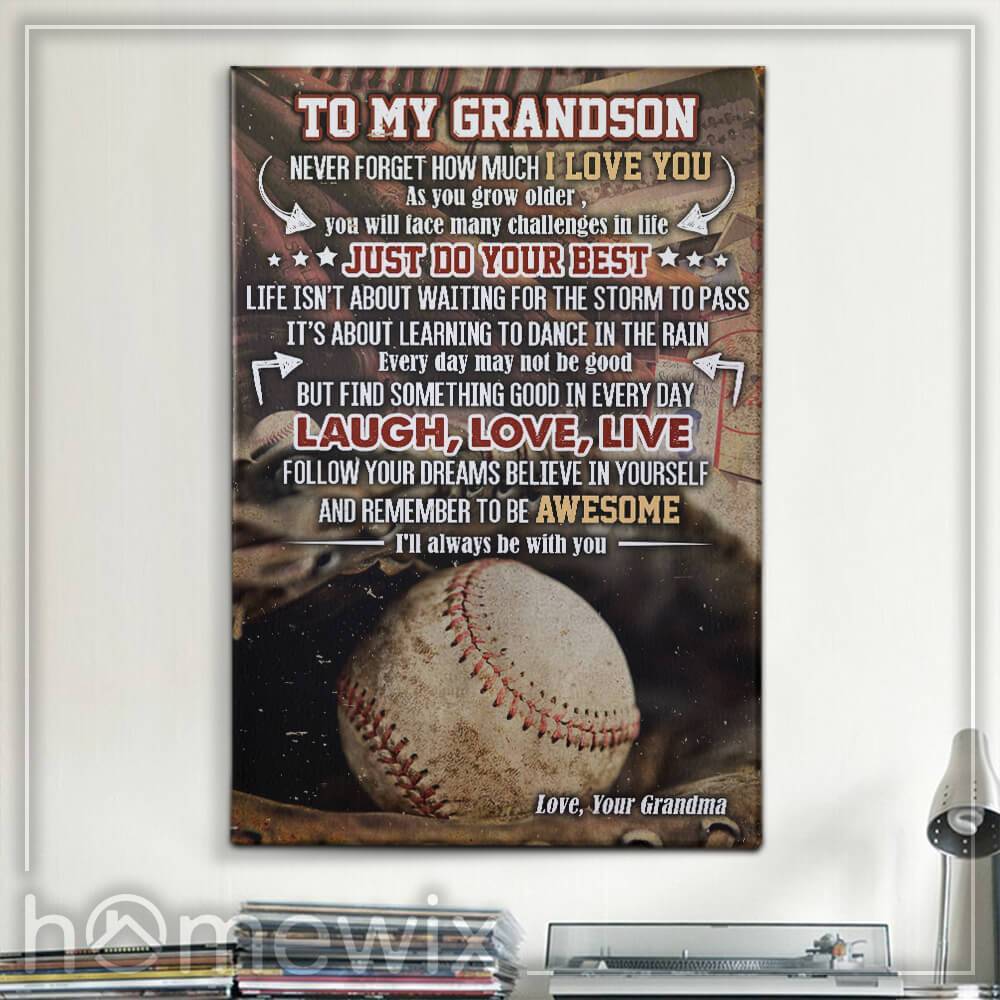 Baseball Grandson, Love, Grandma Canvas And Poster Wall Art | Wall Decor