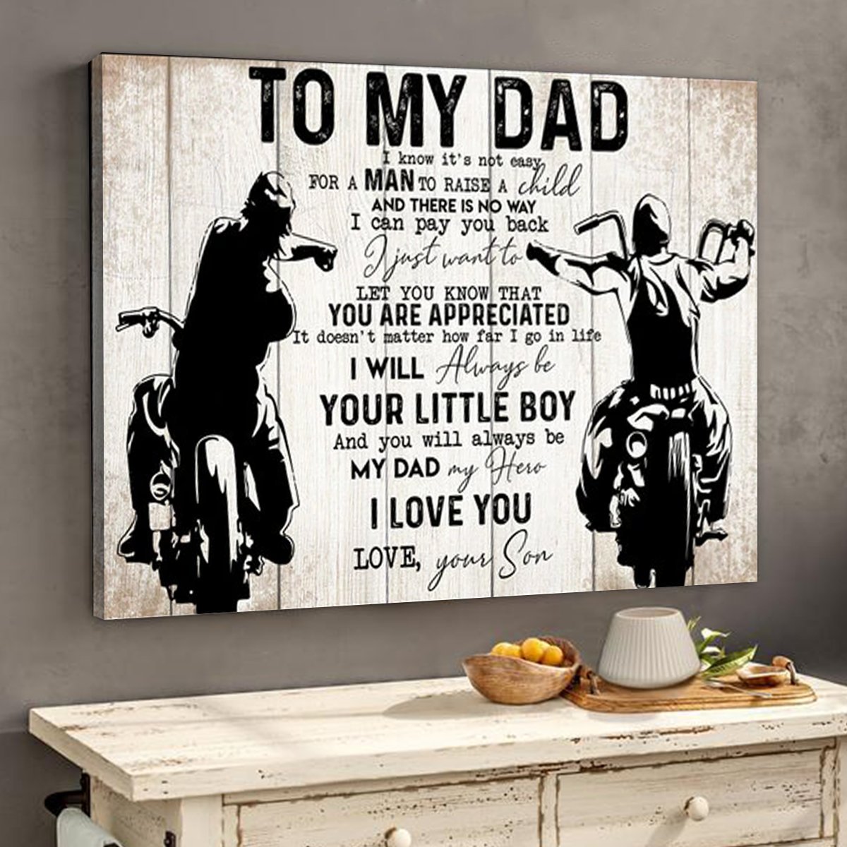 To My Dad From Son Biker Dad Motorcycles Lover Landscape Poster & Canvas Gift For Dad Home Decor Wall Art Visual Art