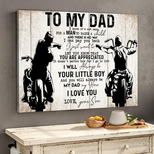 To My Dad From Son Biker Dad Motorcycles Lover Landscape Poster & Canvas Gift For Dad Home Decor Wall Art Visual Art