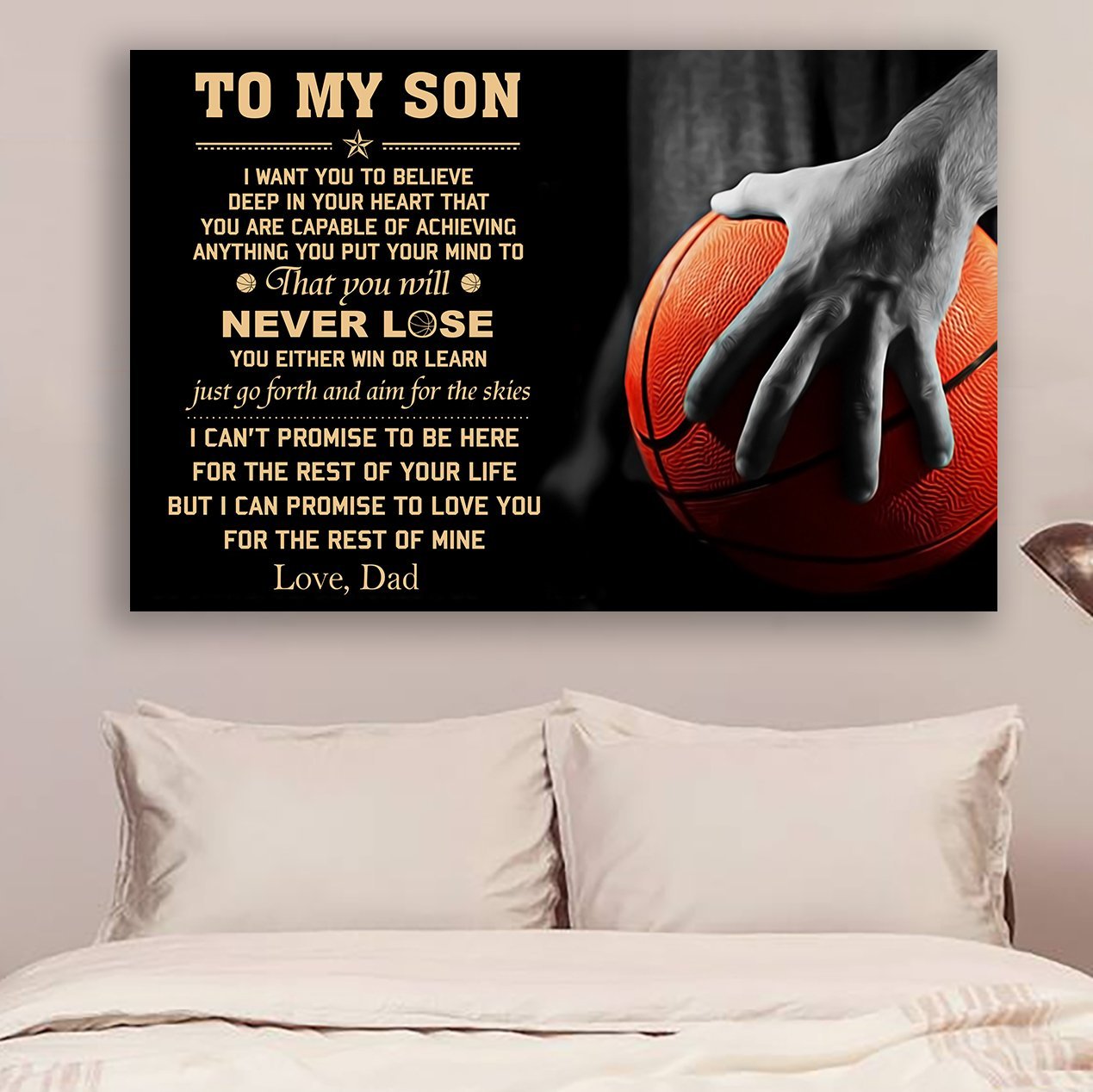 Basketball Canvas and Poster Dad to son Never lose wall decor visual art