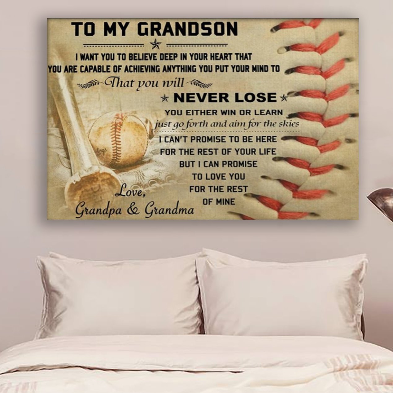 TH Baseball Canvas and Poster to grandson never lose wall decor visual art