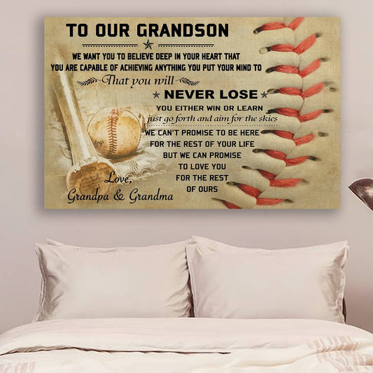 Baseball Canvas and Poster grandpa and grandma to grandson never lose wall decor visual art