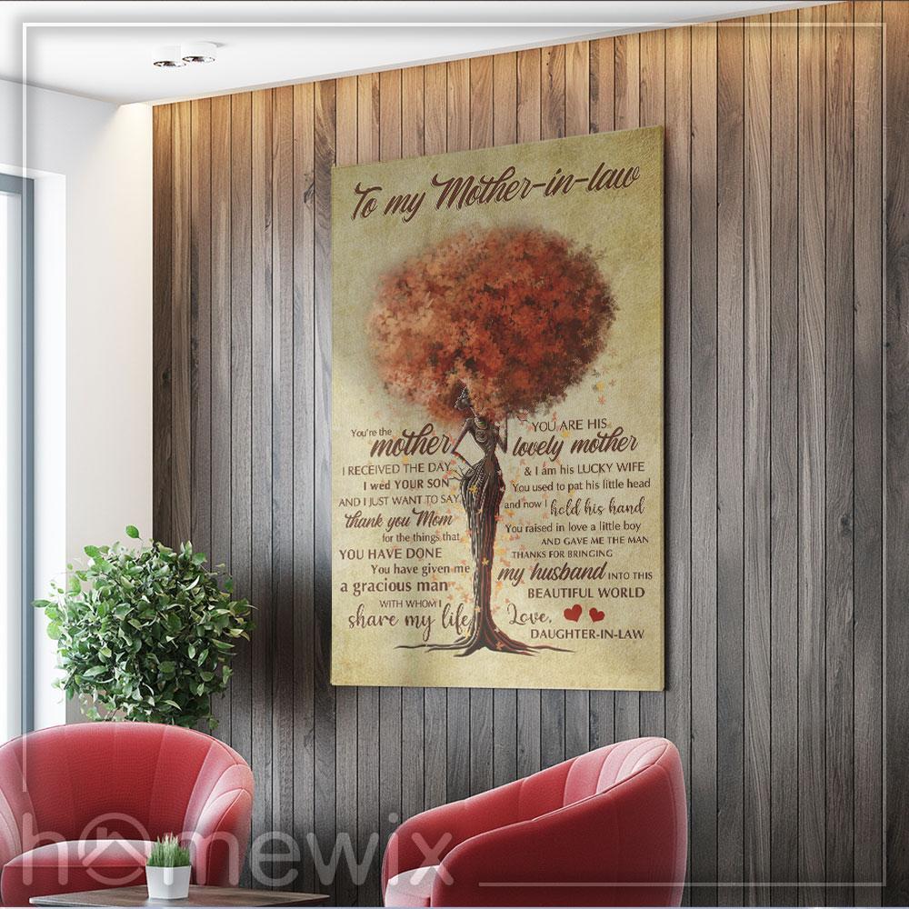 To My MotherInLaw, Thanks For Bringing My Husband Into This Beautiful World, Black Woman Canvas And Poster Wall Art | Wall Decor