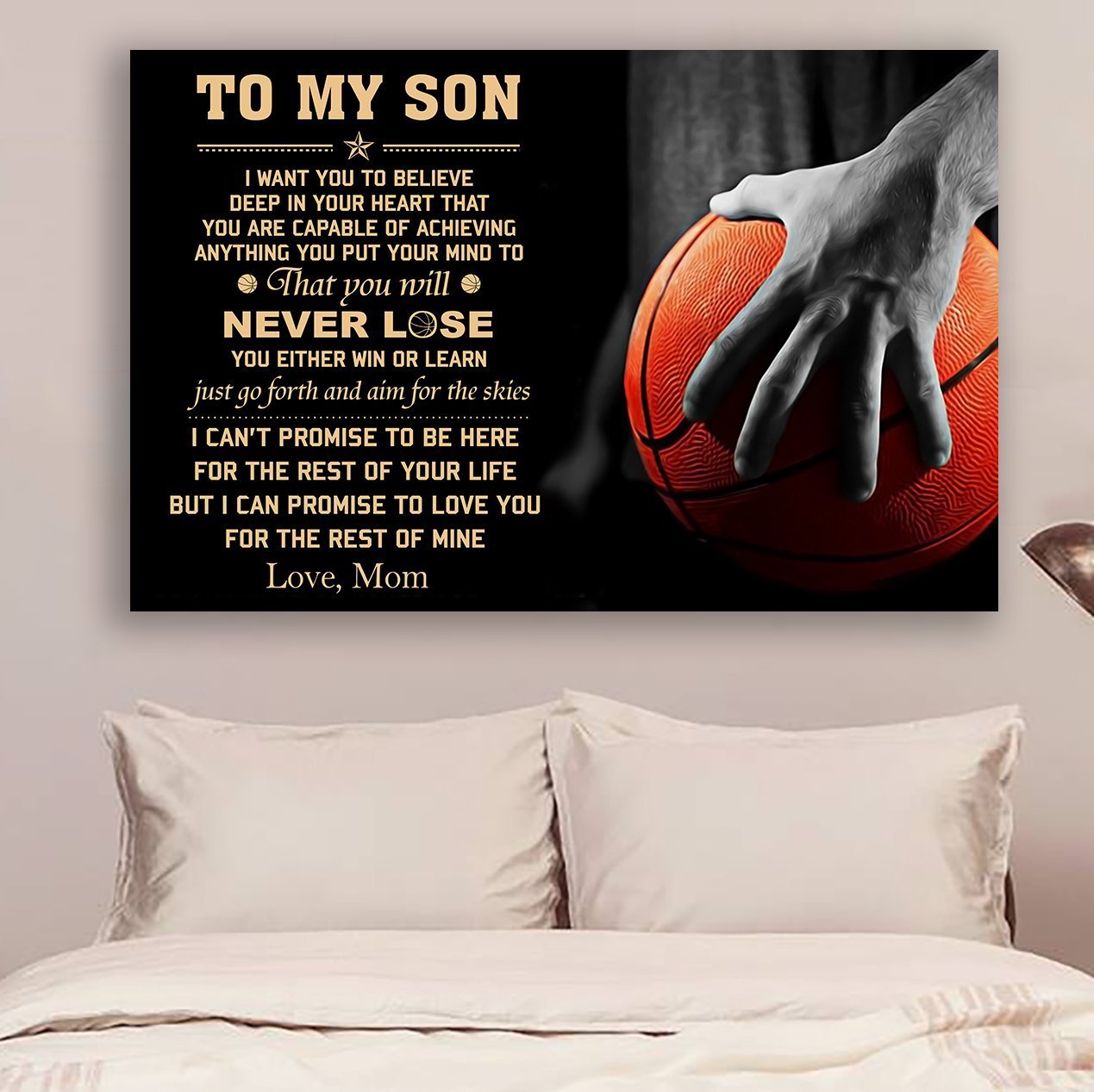 Basketball Canvas and Poster Mom to son Never lose wall decor visual art