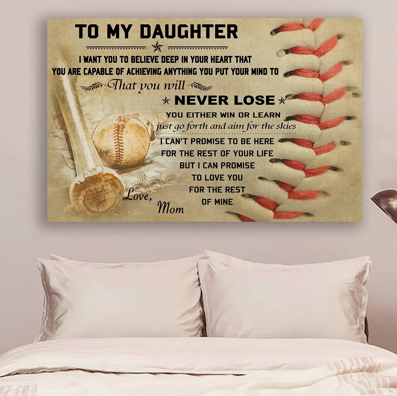 Baseball Canvas and Poster Mom to daughter never lose wall decor visual art