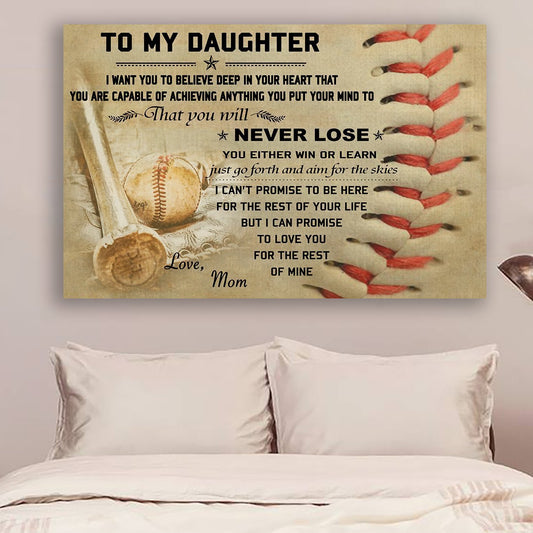 Baseball Canvas and Poster Mom to daughter never lose wall decor visual art