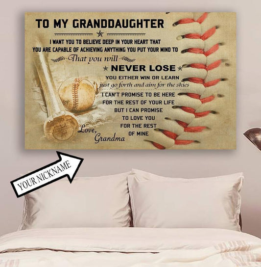 baseball Canvas and Poster grandma to granddaughter never lose wall decor visual art