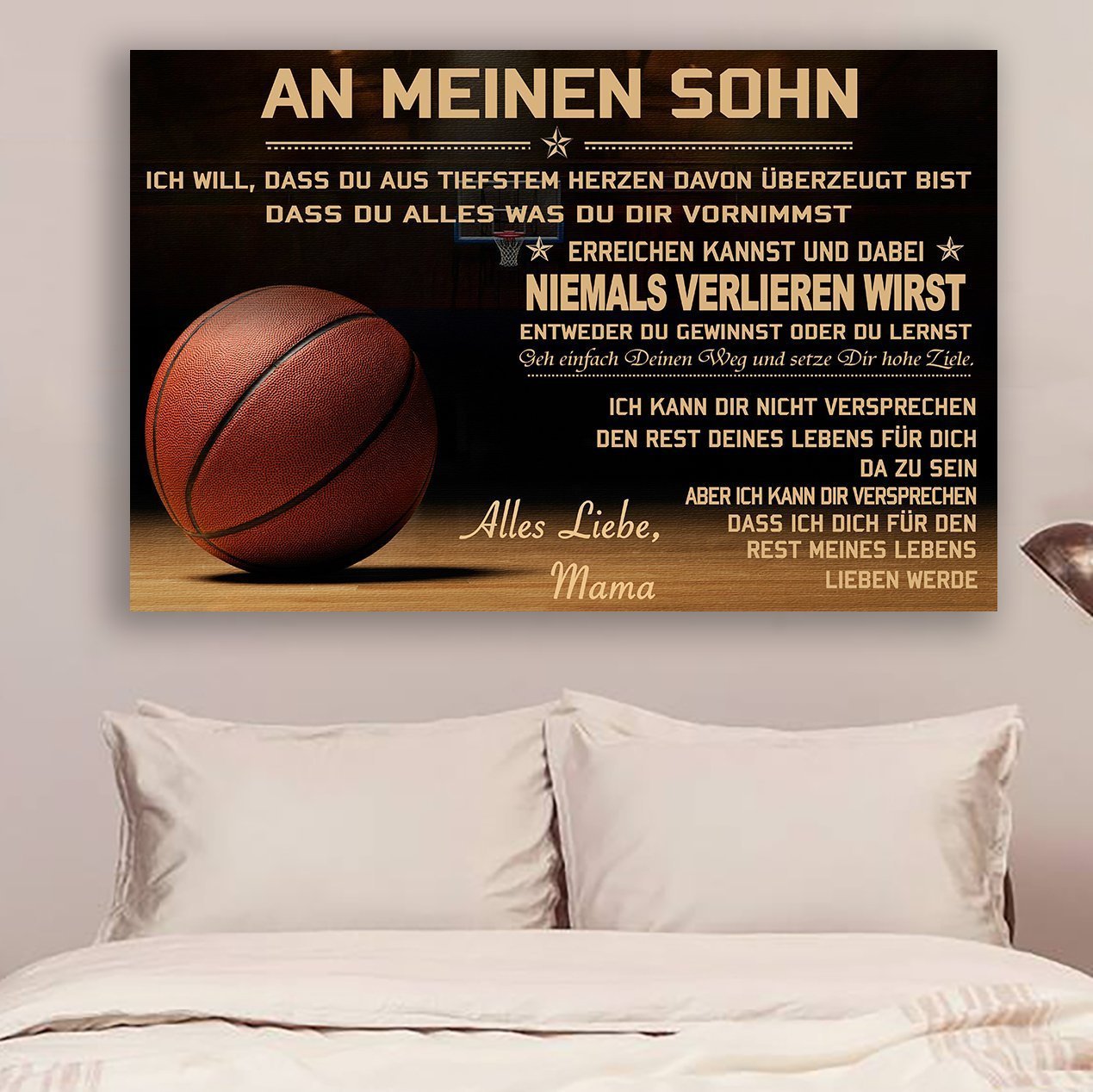 basketball Canvas and Poster mom to son never lose german version wall decor visual art