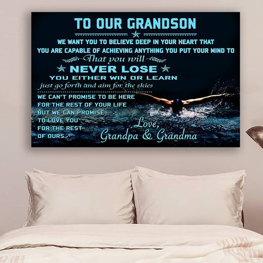 Swimming Canvas and Poster To our grandson Never lose wall decor visual art