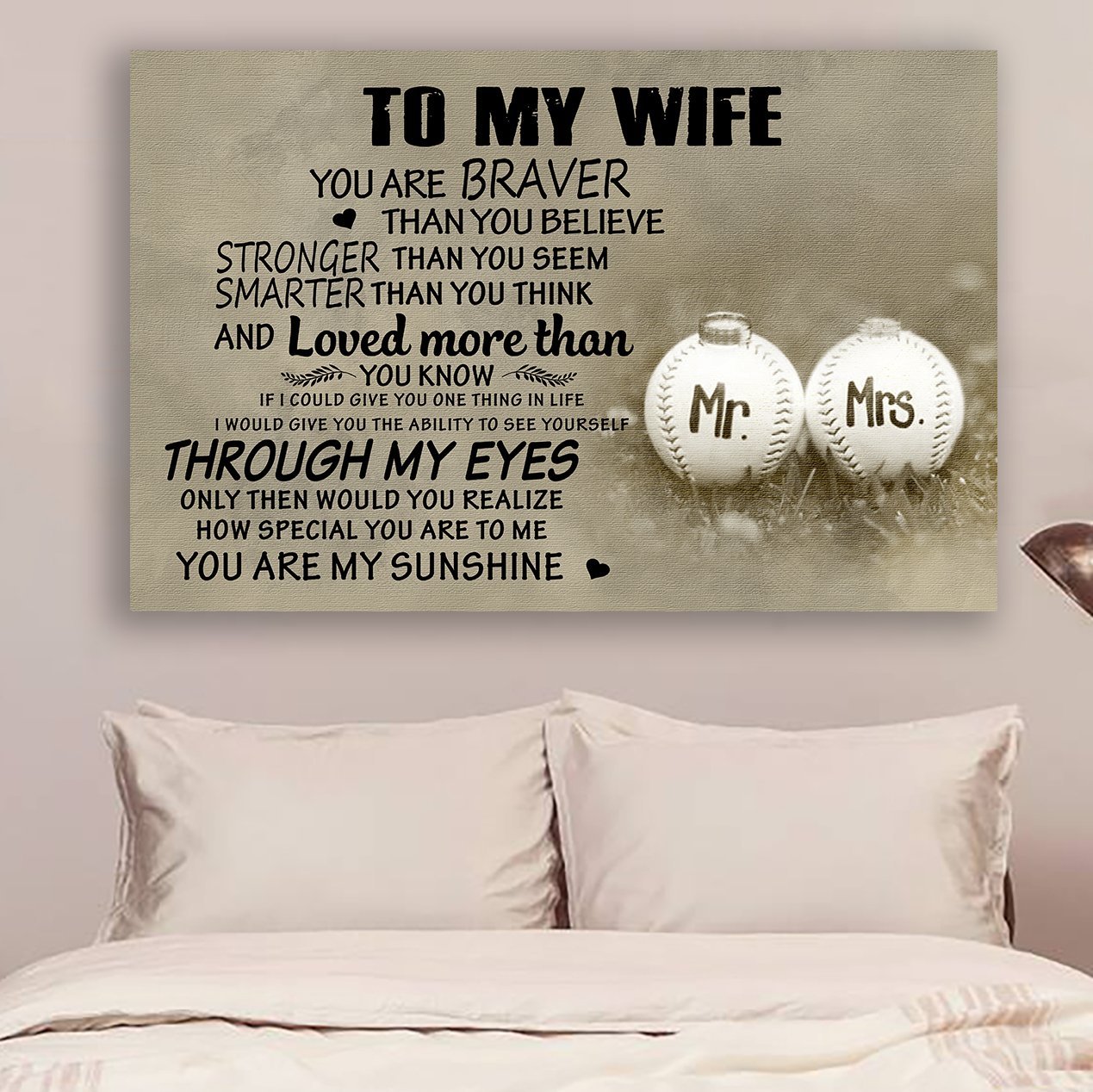 Baseball Canvas and Poster To my wife You are braver wall decor visual art