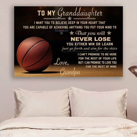 Basketball Canvas and Poster grandpa to granddaughter never lose wall decor visual art