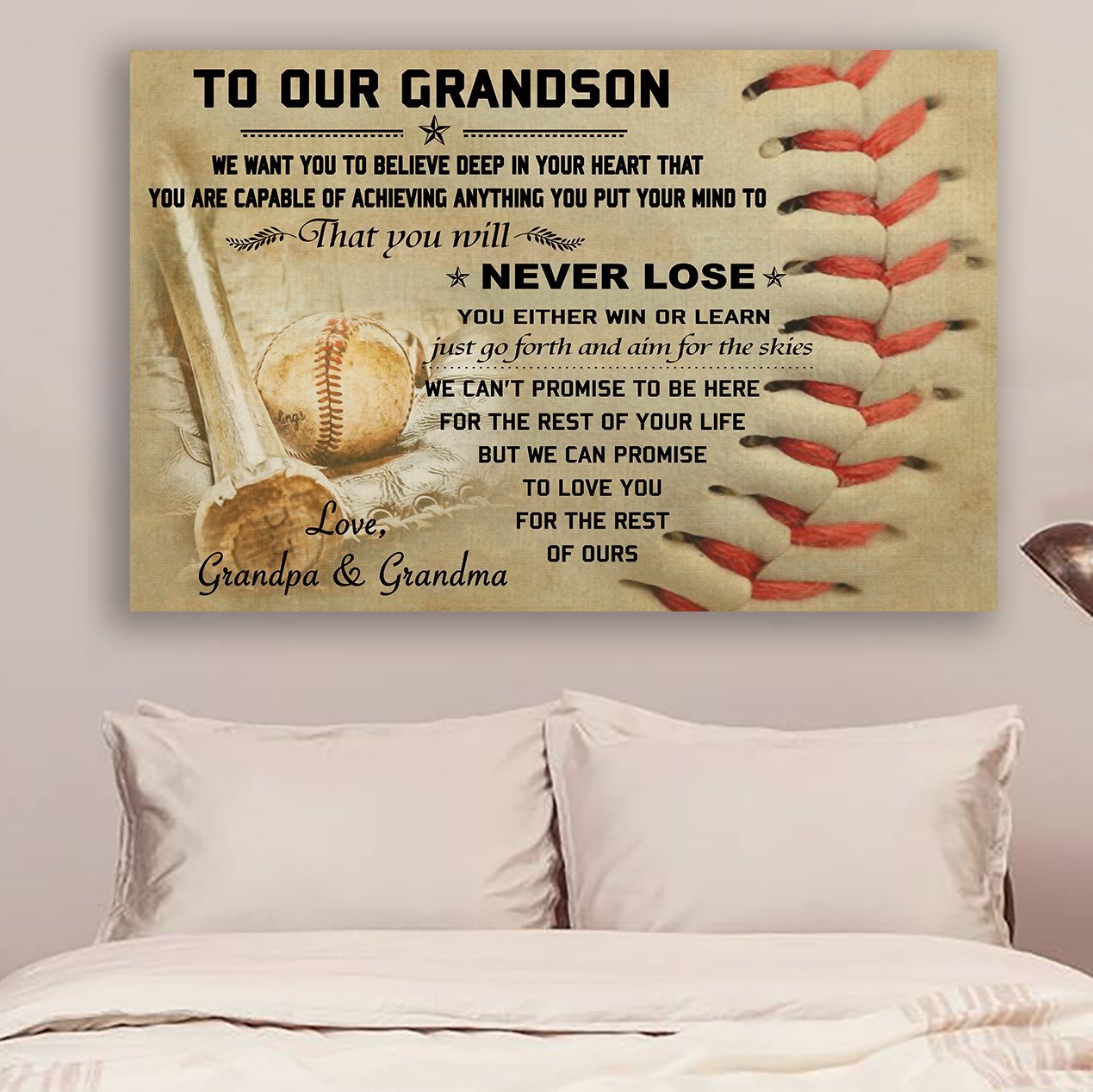 baseball Canvas and Poster – Grandpa&grandma to grandson – never lose wall decor visual art