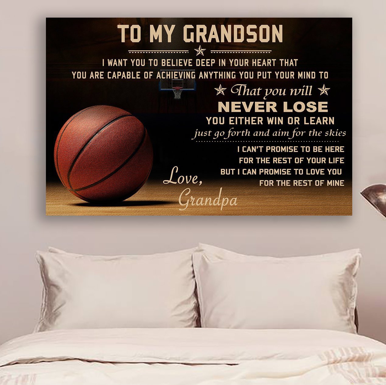 Basketball Grandpa to Grandson Never Lose Canvas and Poster wall decor visual art