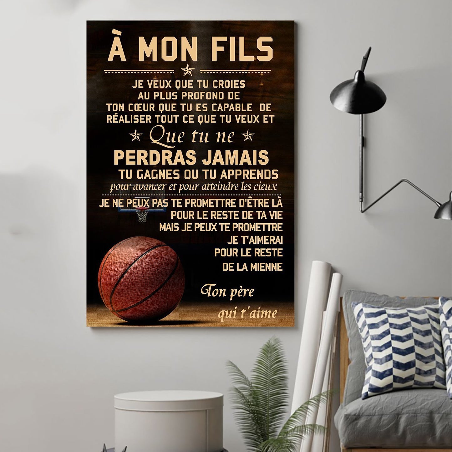 basketball Canvas and Poster Dad to Son never lose french vs wall decor visual art