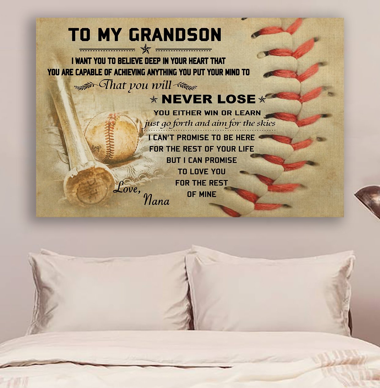 Baseball Canvas and Poster NaNa to grandson never lose wall decor visual art