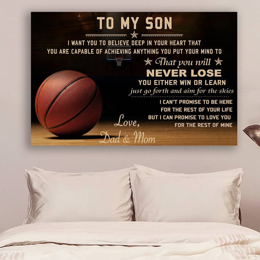 Basketball Canvas and Poster Dad and Mom to Son Never Lose | wall decor visual art