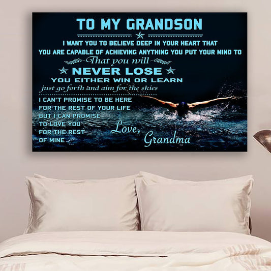 Swimming Canvas and Poster To my grandson Never lose wall decor visual art