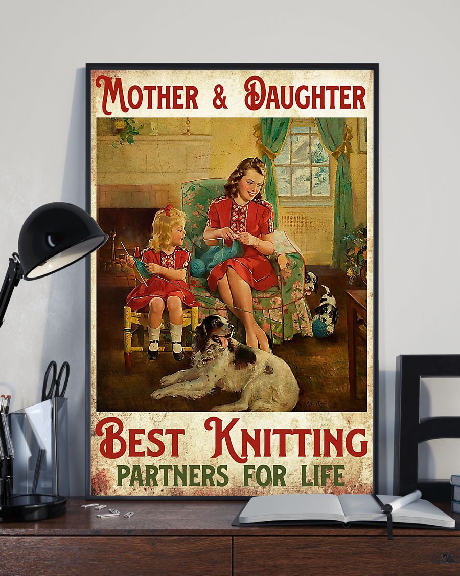 Mother And Daughter Best Knitting Partners Vertical Canvas And Poster | Wall Decor Visual Art