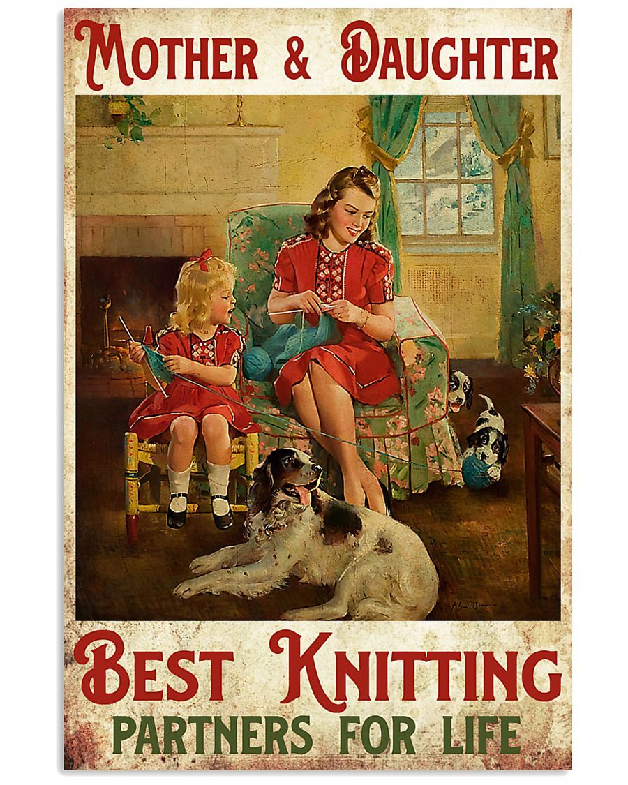 Mother And Daughter Best Knitting Partners Vertical Canvas And Poster | Wall Decor