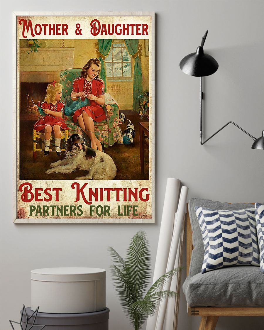 Mother And Daughter Best Knitting Partners Vertical Canvas And Poster | Wall Decor