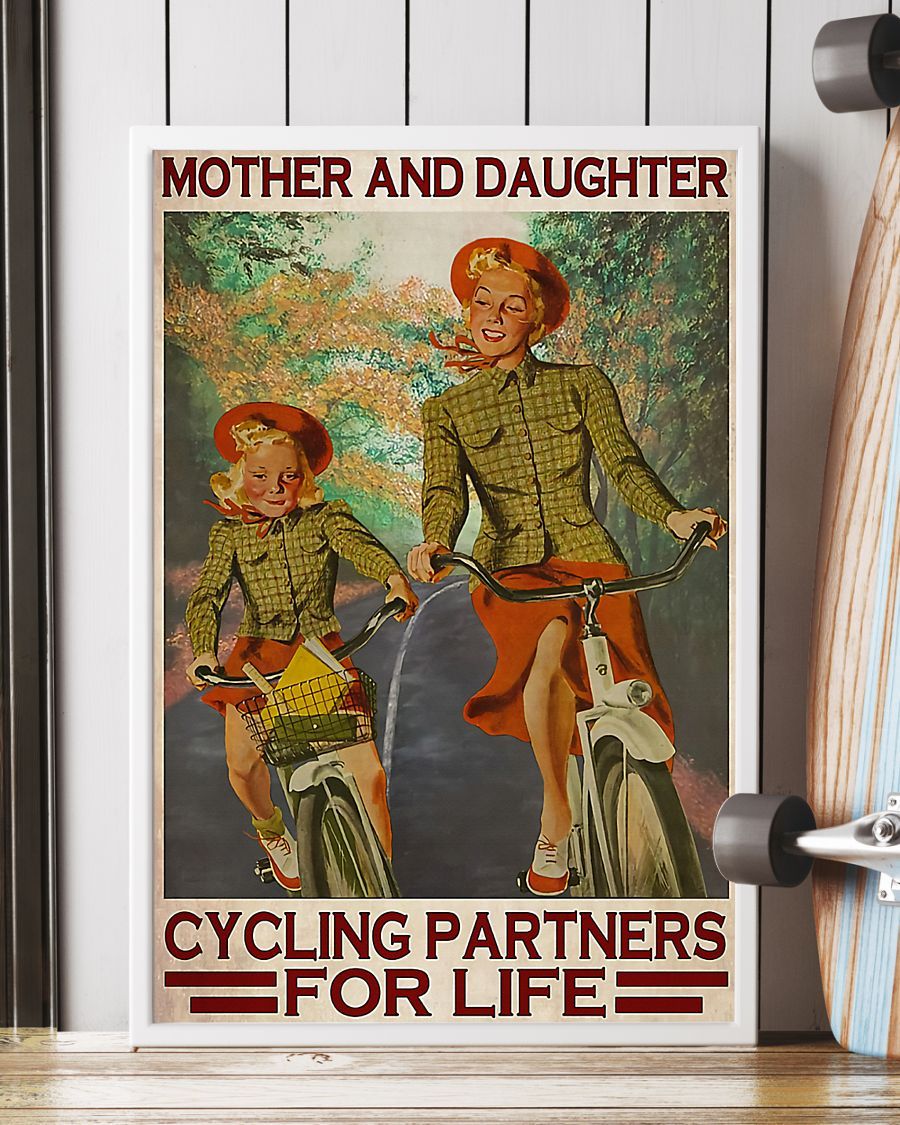 Cycling Mother And Daughter Vertical Canvas And Poster | Wall Decor Visual Art