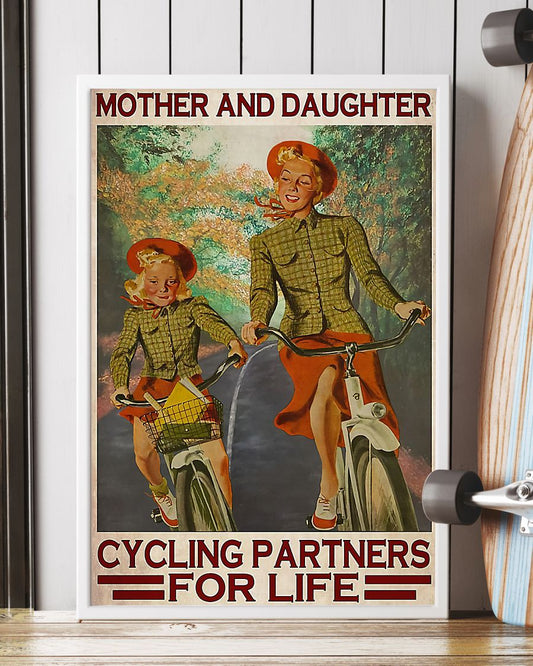 Cycling Mother And Daughter Vertical Canvas And Poster | Wall Decor Visual Art