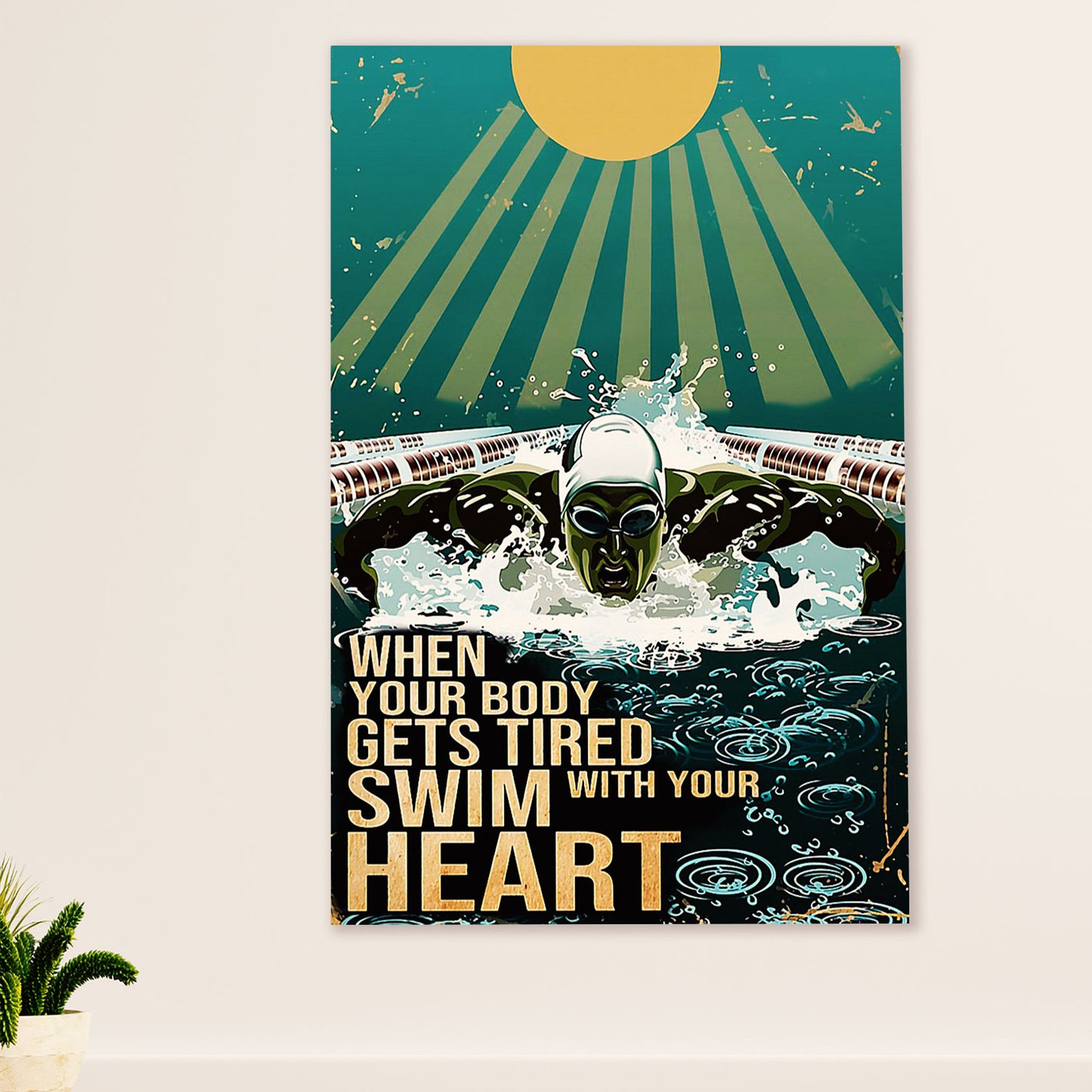 Swimming Poster Room Wall Art | Swim With Your Heart | Gift for Swimmer