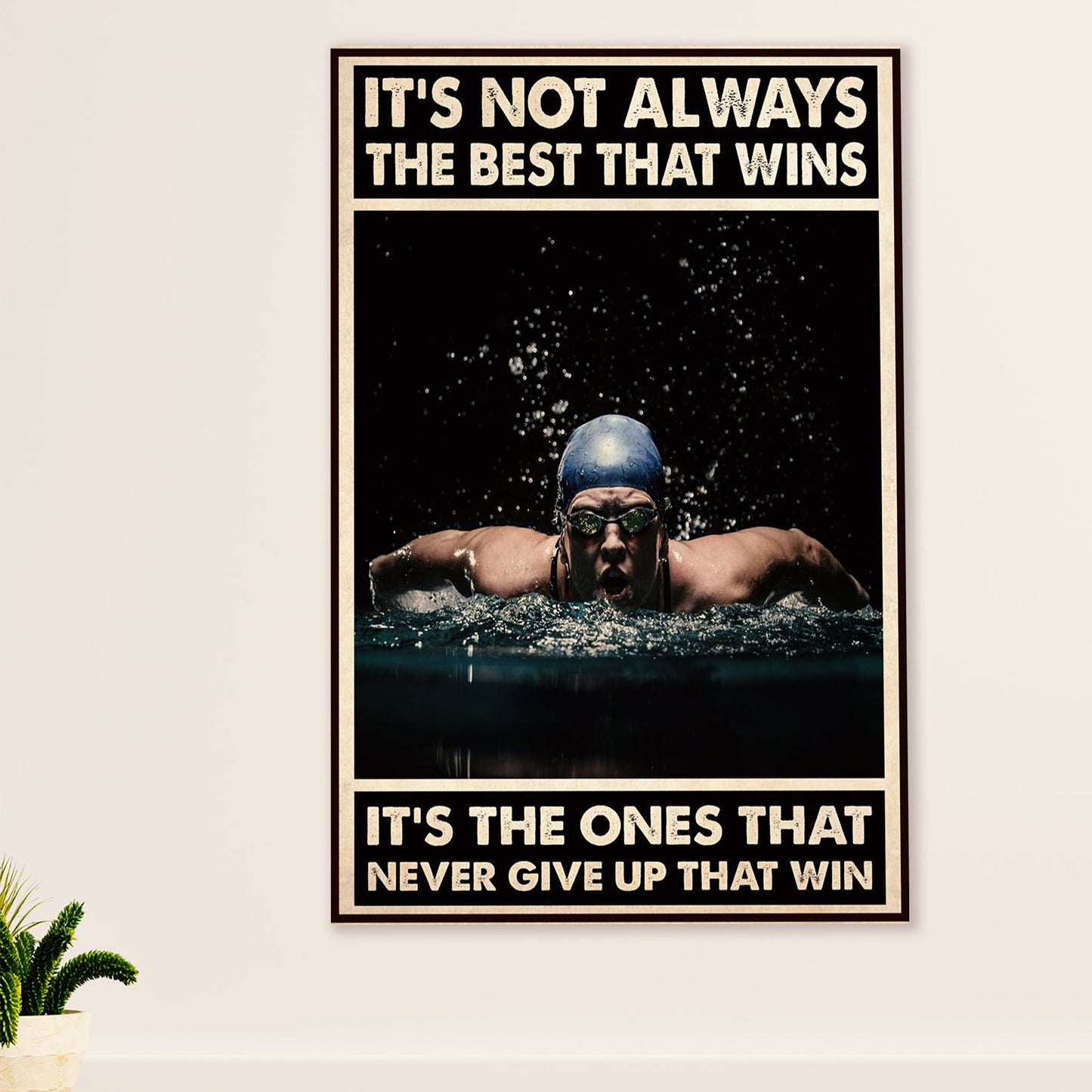 Swimming Poster Room Wall Art | Winners Never Give Up | Gift for Swimmer