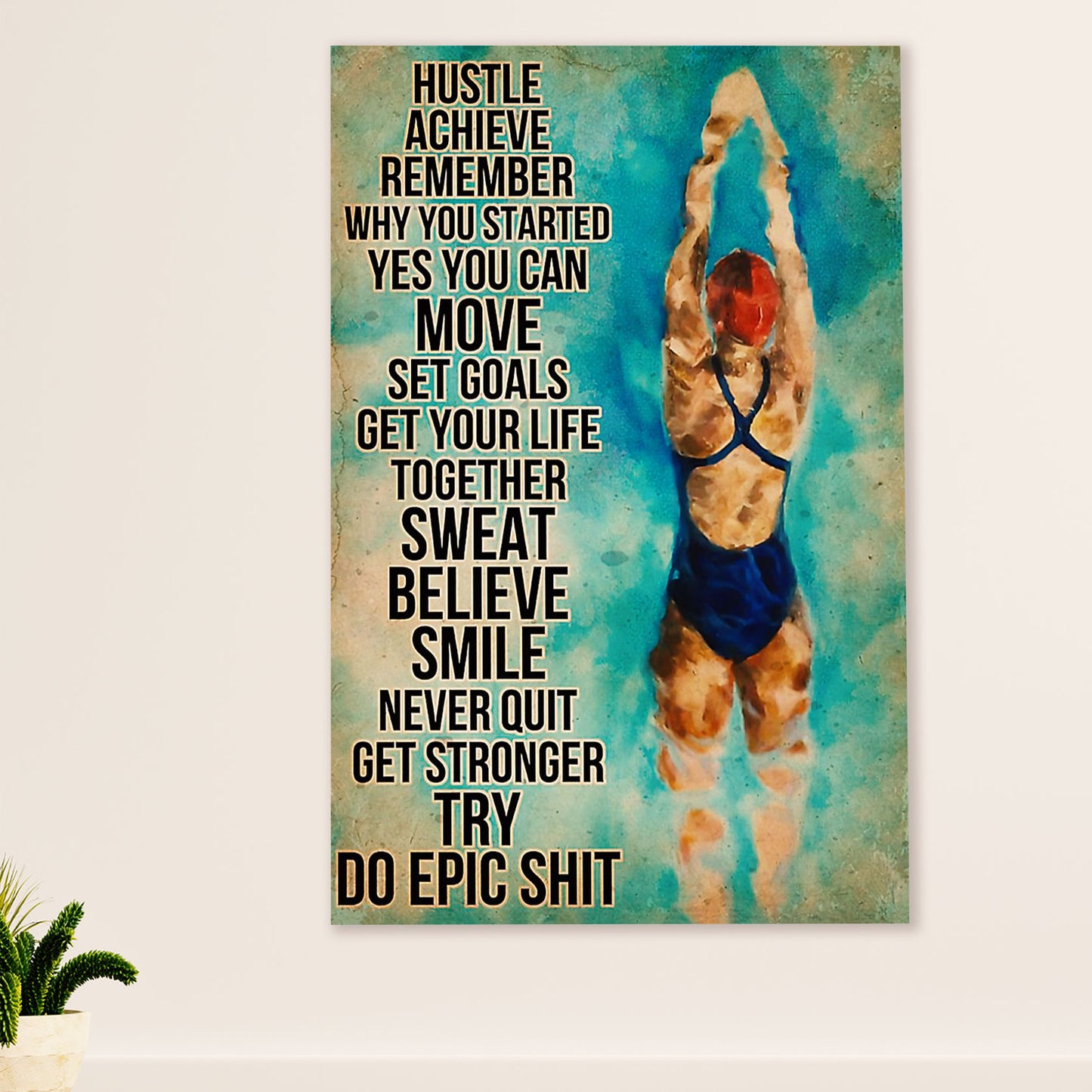 Swimming Poster Room Wall Art | Sweat Believe Smile | Gift for Swimmer