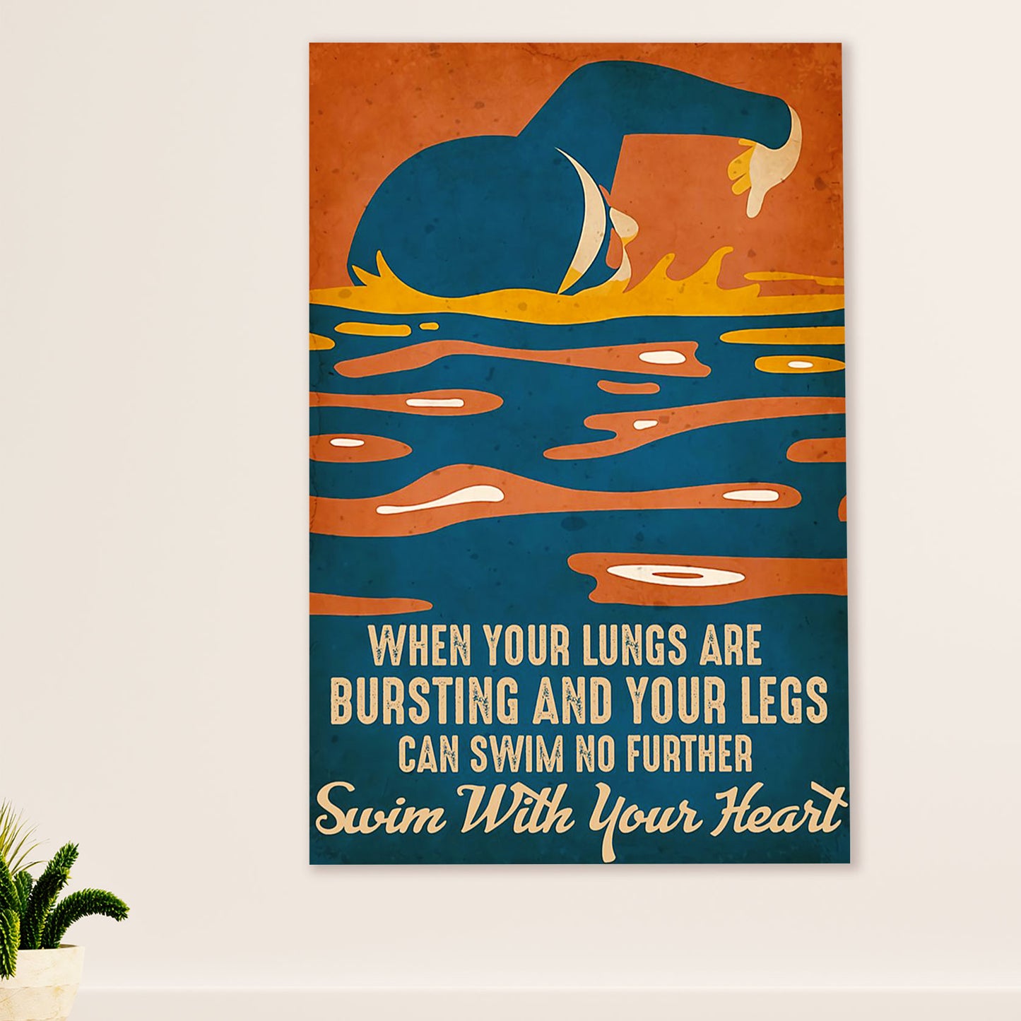 Swimming Poster Room Wall Art | Swim With Your Heart | Gift for Swimmer