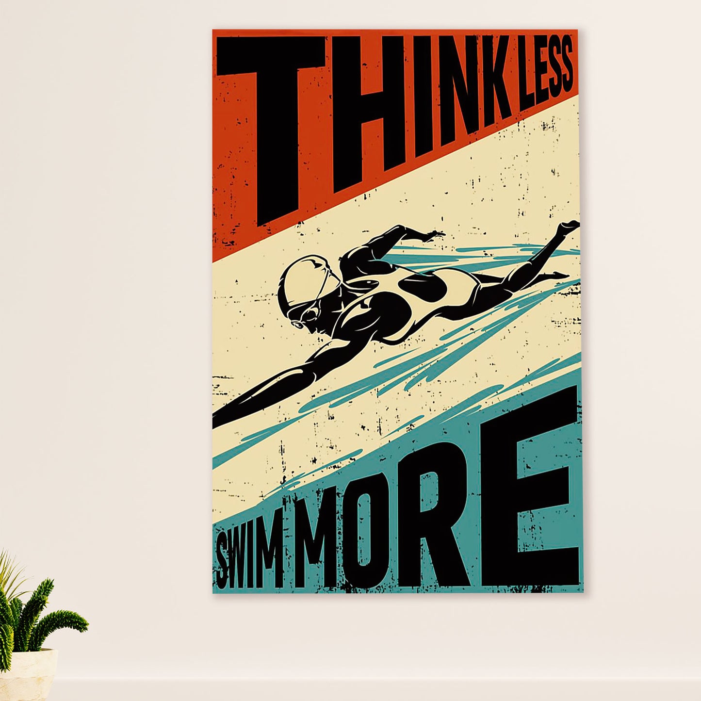 Swimming Poster Room Wall Art | Think Less Swim More | Gift for Swimmer