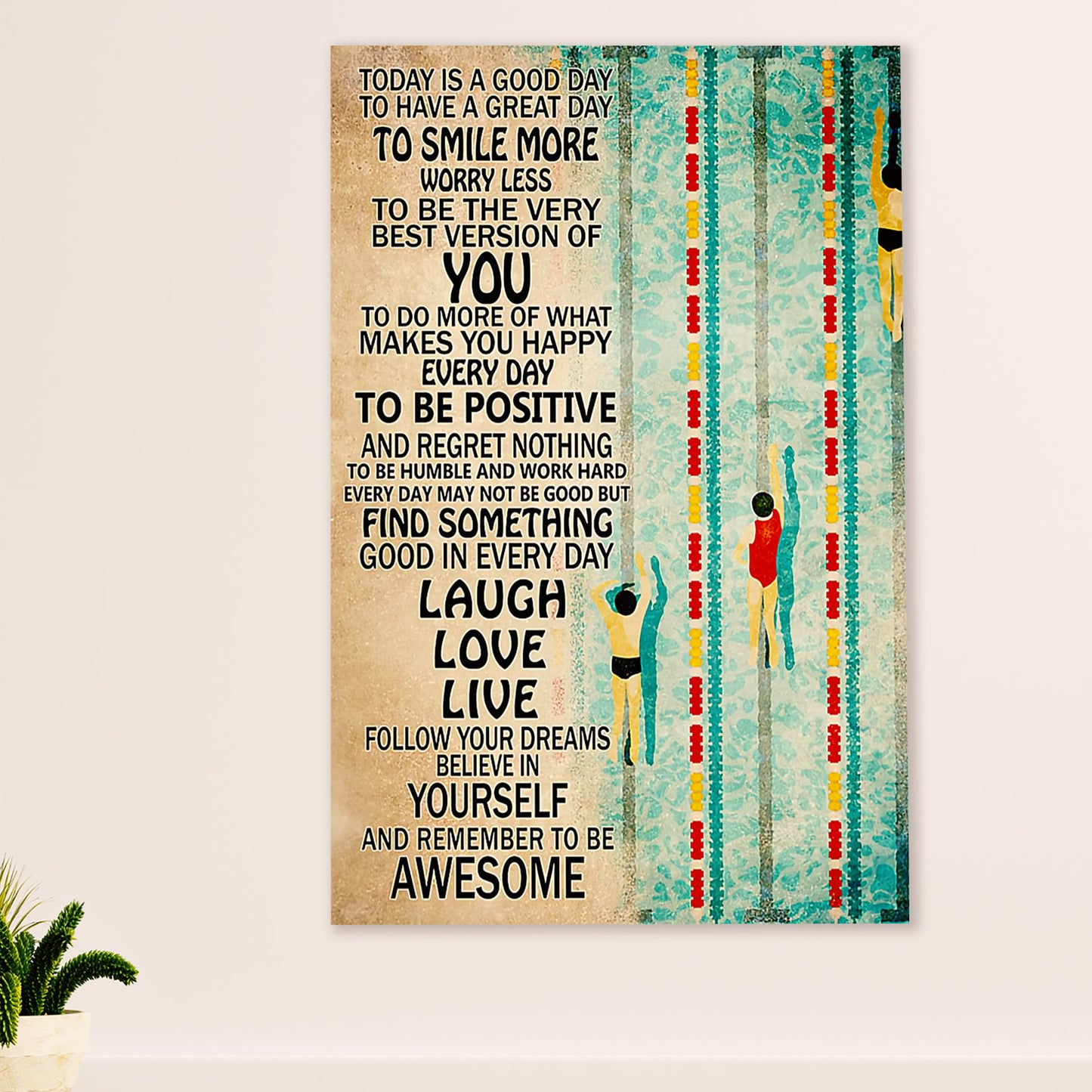 Swimming Poster Room Wall Art | Laugh Love live | Gift for Swimmer
