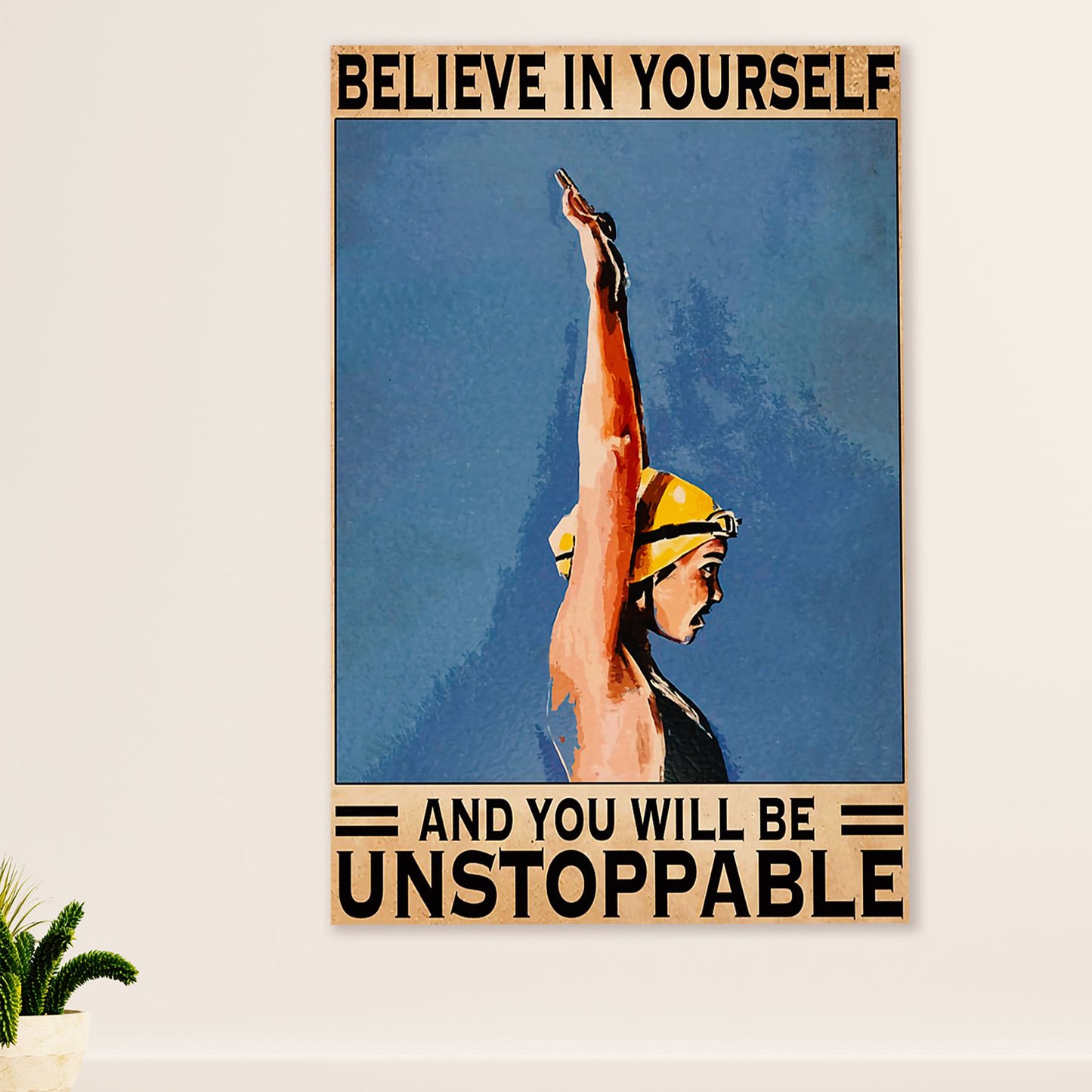 Swimming Poster Room Wall Art | Believe in Yourself | Gift for Swimmer