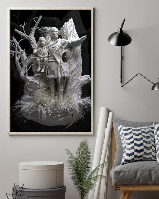 Fantastic Paper Artwork Native American Father Canvas And Poster | Wall Decor Visual Art