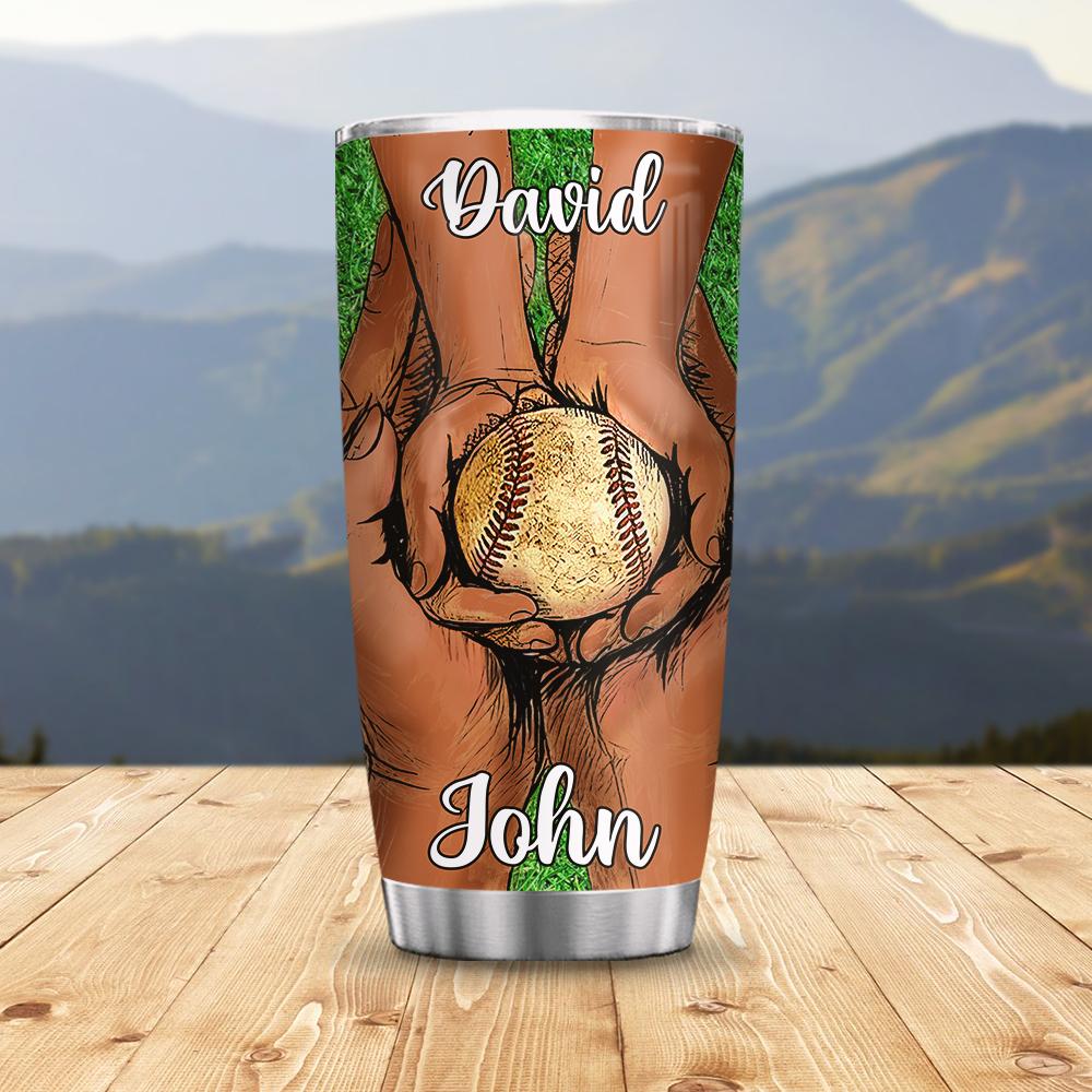 Customized Baseball Dad And Kid Hands ACAA2005001Z Stainless Steel Tumbler - MostSuit