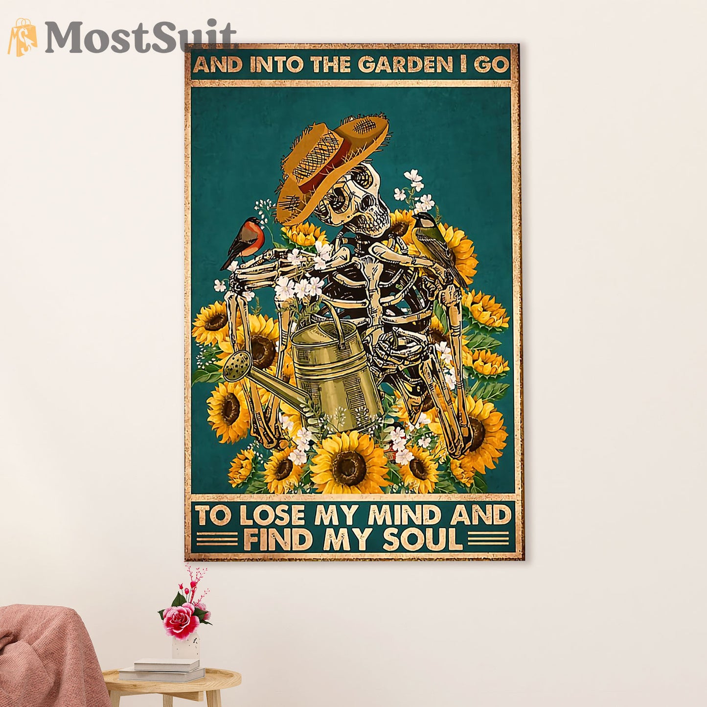 Gardening Poster Home Décor Wall Art | Skeleton Sunflowers | Gift for Gardener, Plants Lover
